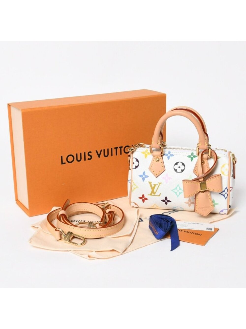 Louis Vuitton Nano Speedy Handbag Monogram Multicolor White Takashi Murakami